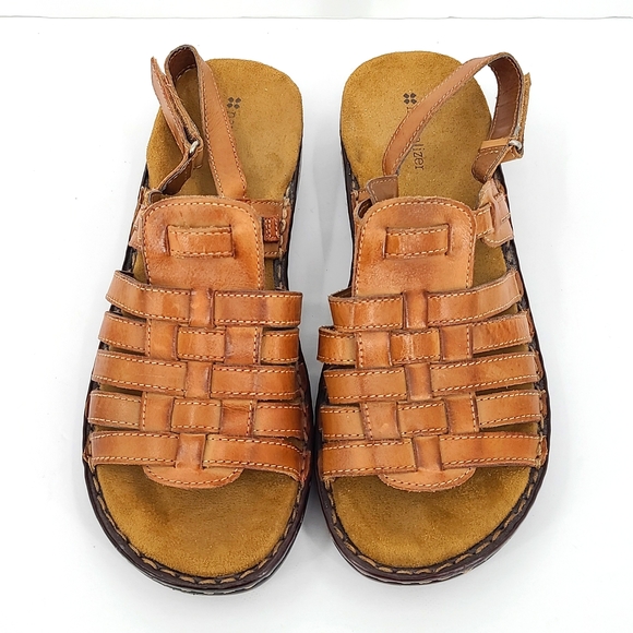 Naturalizer 10W Tan brown slip on velcro heel strap sandals cute summer vacation - Picture 1 of 5